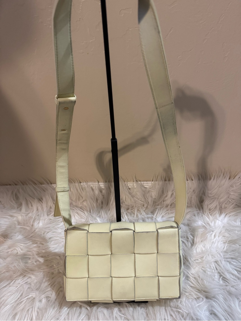 Bottega Veneta Pale Yellow Woven Leather Crossbody